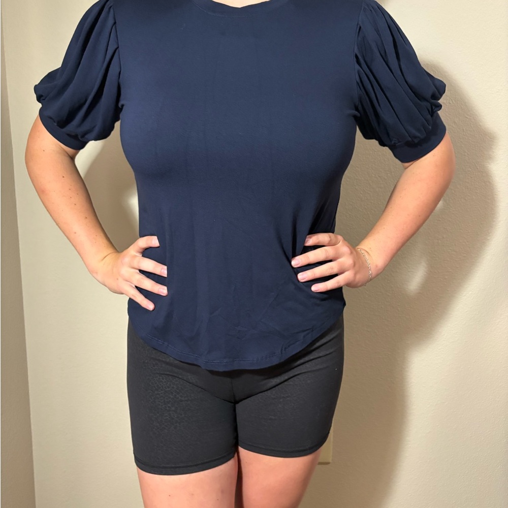 Frame Denim Navy Puff Sleeve Blouse